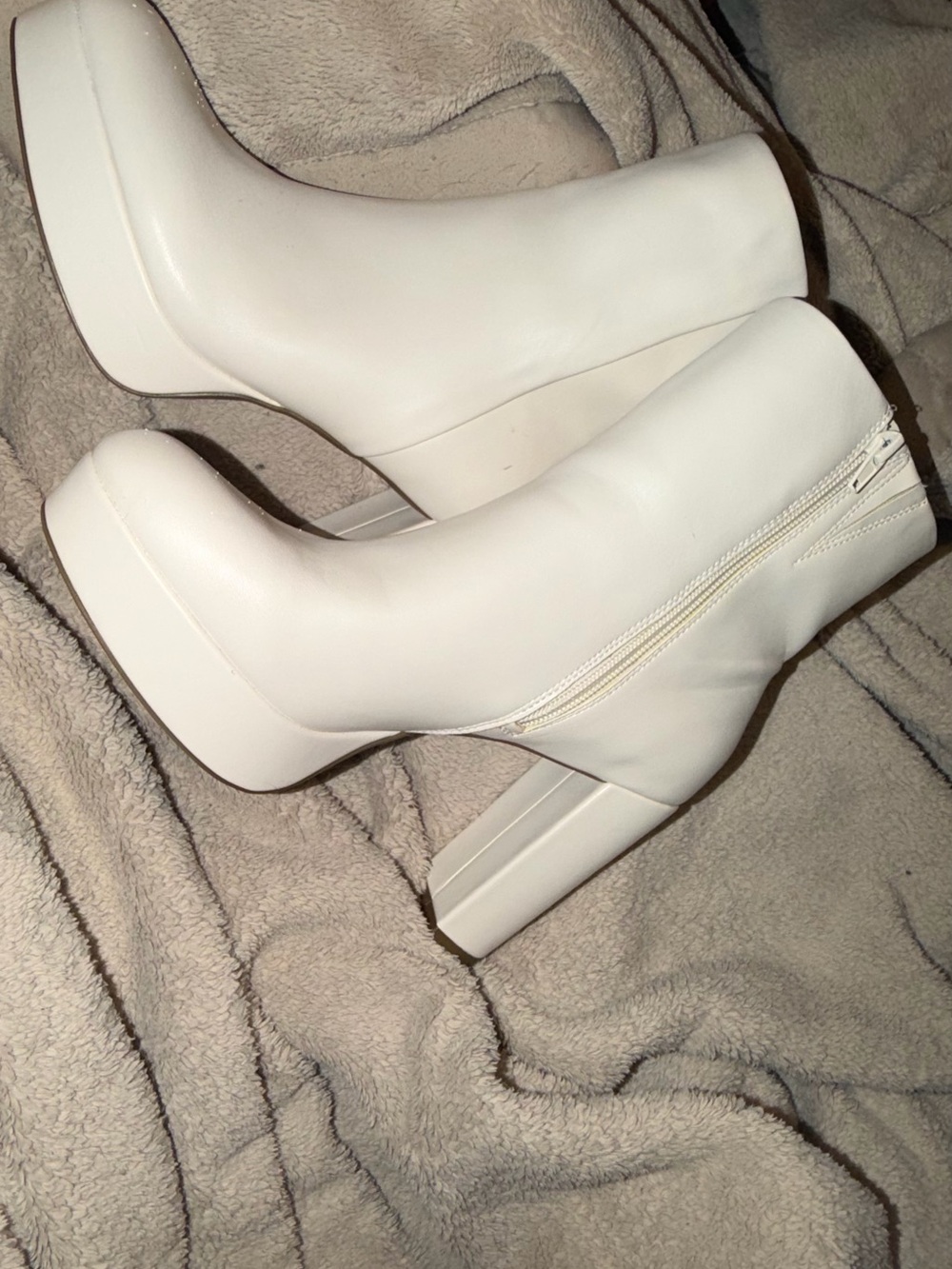 White Platform Block Heel Ankle Boots - Women's